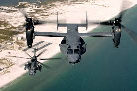 A CV-22 Osprey and an MH-53