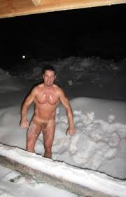 snow angel made by a  nude man  