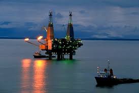 Oil Rig With  Crew Boats  
