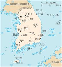 主要都市の場所が判る韓国