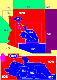 Map of Arizona  area codes   in blue    