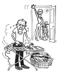 Old man  ironing   cartoon