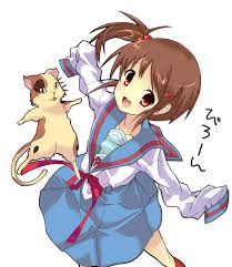 制服でキョン妹＆シャミセン 猫