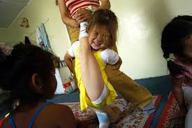      neck in a  contortion   clss at the    