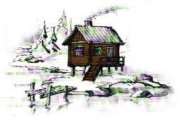 sauna by the lake painting