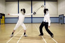 Students fencing in the  Sports   Hall