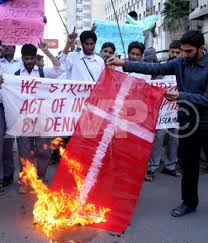 Pakistanis burn Danish flag to - via Daymix
