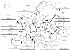 Label  European rivers   on the map    