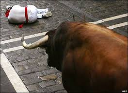      front of a  fighting bull   during    