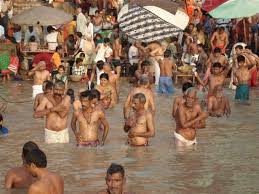   Bathing   in the sacred waters is    