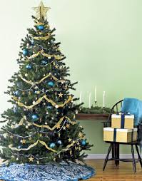 christmas tree with blue ornaments