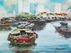Marvin's Watercolours and Stuff: Old Singapore River Scene
