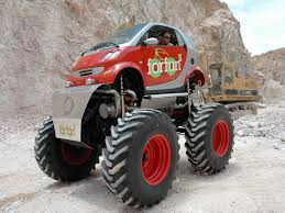 Smart car with monster truck