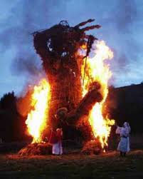 A wicker man burning at a 2004