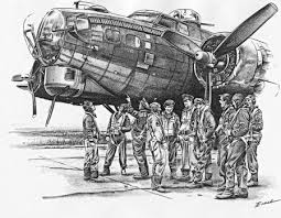 B 17 Flying Fortress and crew b w
