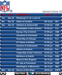 Displays either the NFL schedule for 